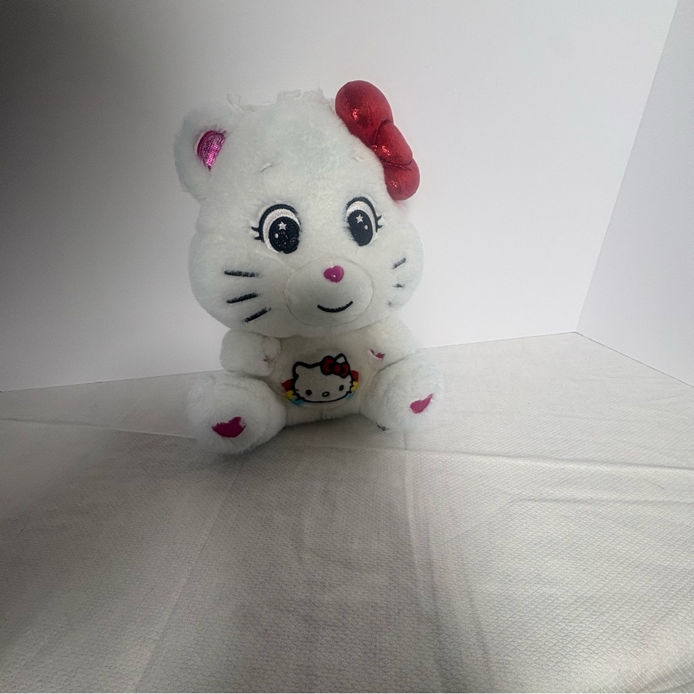 Care Bears x Hello Kitty Plush 8” White Rainbow Heart Bear Basic Fun